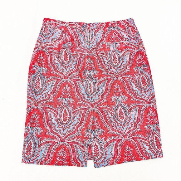 J. Crew No. 2 Pencil Skirt Red Paisley Printed Patterned Straight Size 6 - Picture 2 of 7